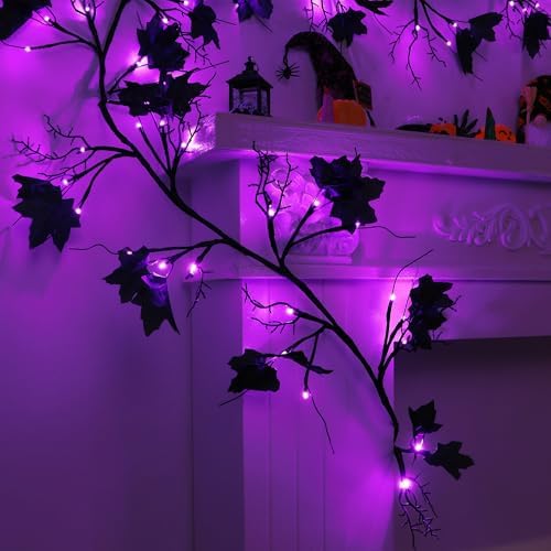 9 FT 72 LED Willow Vine Twig Decor Black Halloween Garland with Purple Lights, 8 Modes & Timer Waterproof Battery Operated for Home Fireplace Mantle Wall Office Indoor Halloween Decorations Party - Image 6