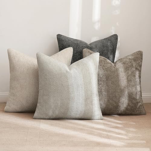 MIULEE Soft Decorative Chenille Euro Pillow Covers Neutral 24x24 Pack of 4 - Image 3