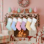 6 Pcs 18in Pastel Christmas Stockings Macaron Velvet Xmas Stockings - Image 5