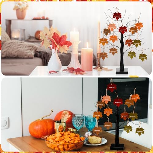 Briwooody 24” Thanksgiving Tree with I am Thankful for Leaves Kit Seasonal Holiday Decoration with Writing Pen Hemp Rope DIY Fall Decorations for Autumn Desktop Thanksgiving Party Gift - Image 5