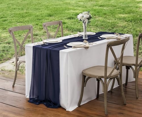 MDS Pack of 10 | Navy Blue | 10ft Chiffon Table Runner 29x120 Inches Long Romantic Rustic Sheer Gauze Runner for Wedding Bridal Shower Birthday Banquets Engagement Spring Easter Boho Decorations - Image 6
