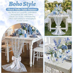 Lounsweer 3 Pcs Blue Flower Table Runner 10ft Embroidery Tulle Lace - Image 5
