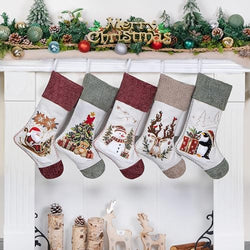 LUBOT New Christmas Stockings Set of 5 Pack 20" Large Rustic Traditional Holiday Fireplace Hanging Decorations Classic Plush Mantel Décor Xmas Soft Stocking Thick for Family by LUBOT