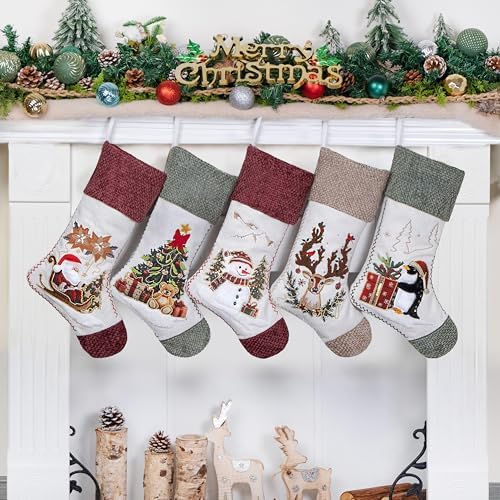 LUBOT New Christmas Stockings Set of 5 Pack 20" Large Rustic Traditional Holiday Fireplace Hanging Decorations Classic Plush Mantel Décor Xmas Soft Stocking Thick for Family by LUBOT