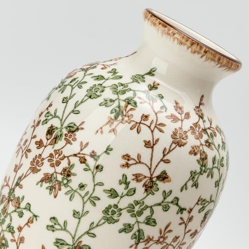 9.84 Inch Vintage Green and Beige Chinoiserie Floral Vase, Antique Rustic Ceramic Vase for Home Decor, Living Room, Bookshelf, Office, Entryway, Garden, Chinoiserie Decor, Tuscan Decor - Image 3