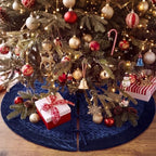 Arrowbash 48 Inch Velvet Christmas Tree Skirt Quilted Tree Skirt, Navy Blue - Image 3