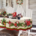 Yighty Oval Christmas Tablecloth 60x120In,Poinsettia Holly Pine Cone Christmas Table Cloth,Polyester Waterproof Wrinkle Resistant Durable Tablecloth for Holidays,Kitchen,Winter and Home Decor by YourStylishHome