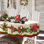 Yighty Oval Christmas Tablecloth 60x120In,Poinsettia Holly Pine Cone Christmas Table Cloth,Polyester Waterproof Wrinkle Resistant Durable Tablecloth for Holidays,Kitchen,Winter and Home Decor by YourStylishHome