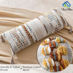 AmHoo Chenille Striped Textured Boho Throw Pillow Covers Aesthetic with Tassels Woven Decorative Pillow Case for Couch Bed Sofa Bedroom Modern Funky 14 x 36-Inch Brown - Image 2