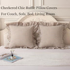 Silnuo 2 Pack Taupe/White Plaid Ruffle Throw Pillow Covers 24"x24" - Image 2