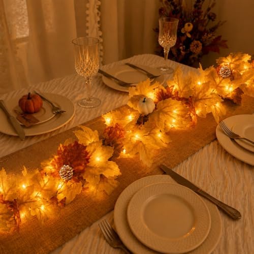 LEBALEY 3 Pack 18 FT Lighted Fall Garland for Mantel with LED Lights - Image 4