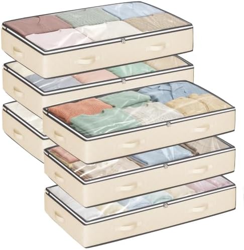 Budding Joy 6 Pack 95L Under Bed Storage Containers Beige by BuddingJoy-BuildaJoyfulLifeforYou