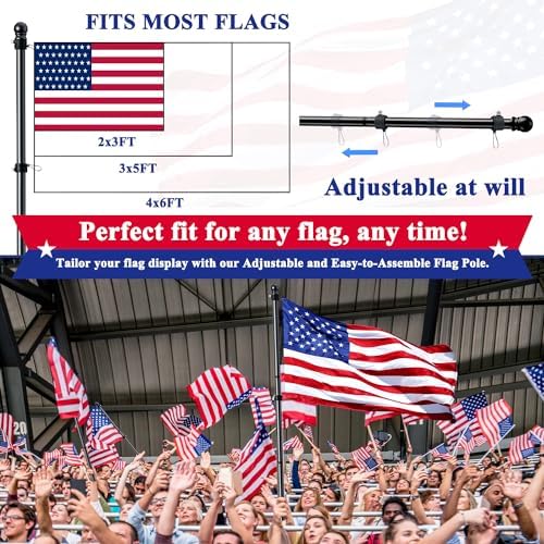 PHITRIC Flag Pole Kit, Tangle Free Spinning Stainless Steel Rustproof Flagpole for 3x5 Sports Fan Outdoor Flags for Outside House (Black, 6FT, with Bracket) - Image 4