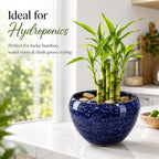 XMGZQ Nebula Blue Starry Sky Ceramic Flower Pot,Wide Opening Thick Rim Planter with Drainage Hole,Modern Bowl Vase for Pothos Snake Plant Succulents,Indoor Home Decor Housewarming Gift (Blue, Medium) - Image 4