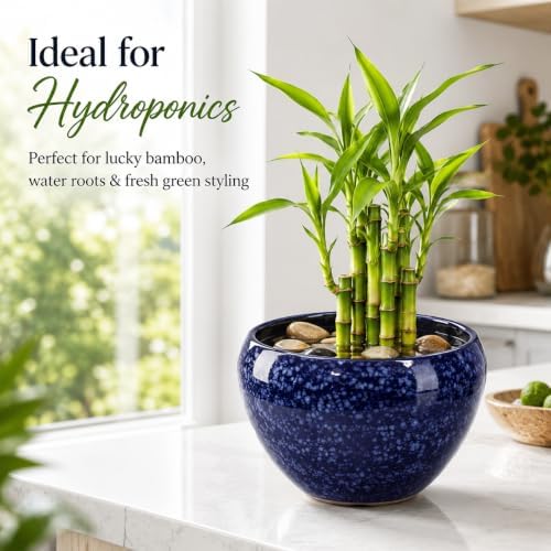 XMGZQ Nebula Blue Starry Sky Ceramic Flower Pot,Wide Opening Thick Rim Planter with Drainage Hole,Modern Bowl Vase for Pothos Snake Plant Succulents,Indoor Home Decor Housewarming Gift (Blue, Medium) - Image 4