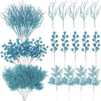 75 Pcs Christmas Glitter Tree Picks 3 Styles Berry Stems, Light Blue by Craftsatin