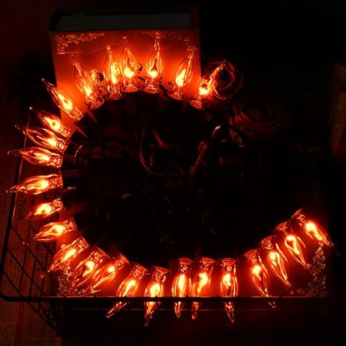 27.8Ft Halloween Flickering Flame String Lights Fake Flame Flickering String Lights with 25+4Pcs C18 Flame Light Bulbs, for Home Mantel Party Indoor Outdoor Fall Halloween Decorations, 1W - Image 6
