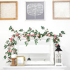 FiveSeasonStuff Pink Wild Rose Vine Garland, Two Faux Silk Floral Garlands with Greenery, Bendable Decorative Vines 12 ft Total - Image 4