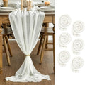 Artoid Mode Boho Milk White Gauze 6 Pieces Wedding Table Runner, 120 Inch Birthday Fabric Kitchen Dining Holiday Table Decor for Home Party Indoor by ArtoidMode