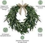 22" Heart Shaped Artificial Olive Leaf & Fruit Wreath Realistic Green Olive Branches with Spring Floral Accents Farmhouse Wall Door Wedding Arch Window Hanging for Indoor Outdoor - Image 6