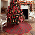 Junkin Red Green Plaid Quilted 60in Christmas Tree Skirt Tartan Tree Decor - Image 5