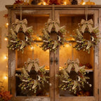 6 Pcs Small Fall Hanging Wreaths with Artificial Autumn Eucalyptus Greenery White Buds Beige Spikes Mini Cabinet Wreath for Home Table Centerpieces Kitchen Farmhouse Thanksgiving Party Decor - Image 4
