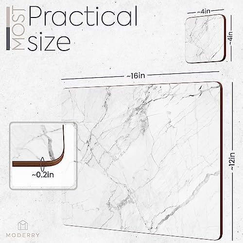 Set of 4 Heat Resistant Cork Placemats for Dining Table with Free Set of 4 Matching Drink Coasters Marble Design 16 x 12 Inches Cork Backed Hard Placemats (White Marble) - Image 7