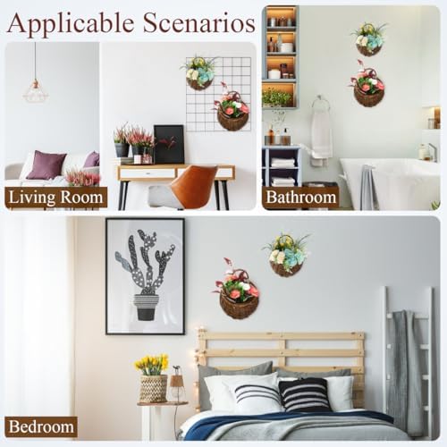 DOITOOL 2PCS Woven Hanging Wall Basket Rattan Wall Planter, Wicker Handmade Baskets Rustic Flower Pots Plant Containers for Garden Home Storage Flowers Hanging Planters - Image 6