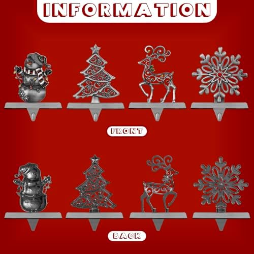 4 Pack Christmas Stocking Holder Set for Mantle Christmas Holiday Decorations Mantle Fireplace Topper Snowflake Snowman Reindeer and Christmas Tree Hangers Decorative Metal Hanger(Gray) - Image 5