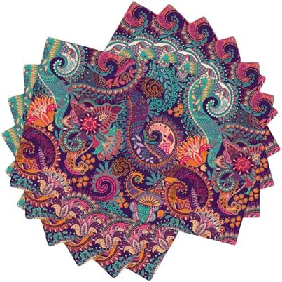 Boho Placemats Set of 6, Indian Boho Mandala Colorful Pattern Decoration, Heat Resistant Non-Slip Washable Placemats Kitchen Table Runner, 12x18 Inches by AuiMzoo