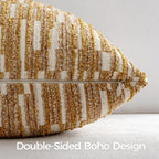 Boho Striped Decorative Throw Pillow Covers 24"X24"Set of 2 Mustard Yellow - Image 3