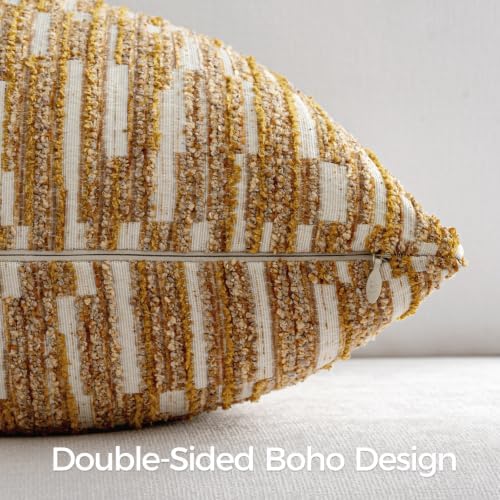 Boho Striped Decorative Throw Pillow Covers 24"X24"Set of 2 Mustard Yellow - Image 3