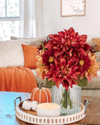 Briful Fake Fall Flowers with Vase, Artificial Fall Dahlia & Mum Silk Floral Arrangement with Glass Vase Faux Autumn Flowers Bouquet for Home Office Room Coffee Table Centerpiece Wedding Decoration - Image 4