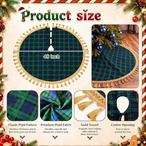 Blueweenly Christmas Tree Skirt, 48 Inch, Green and Blue Plaid - Image 2