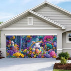 7 * 16FT Summer Garage Door Cover Decorations Sunset Palm Trees Garage Door Banner for Outdoor Indoor Summer Party Photography Backdrop (easter bunny, 7 * 16 ft) - Image 7