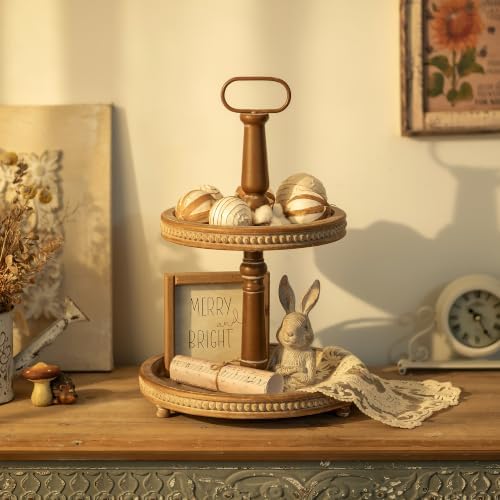 Hanobe 2 Tiered Decorative Trays Stand Boho Coffee Table Decor - Image 5