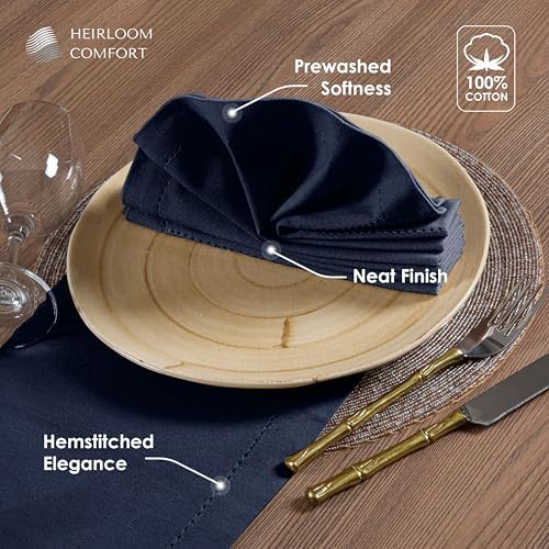 Navy Blue Cloth Napkins 18x18 Inch - Set of 12-100% Cotton, Soft, Absorbent, Washable, Reusable - Elegant Table Linen with Hemstitch Mitered Edges for Weddings, Dinner, Holiday - Image 6