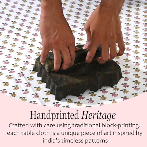CPC Rosette Bloom Tablecloth 100% Cotton 80x120 Inch Indian Block Print Rectangle Table Cover, Table Cloth for Gifting in Weddings, Halloween, Fall, Christmas, Thanksgiving - Image 5