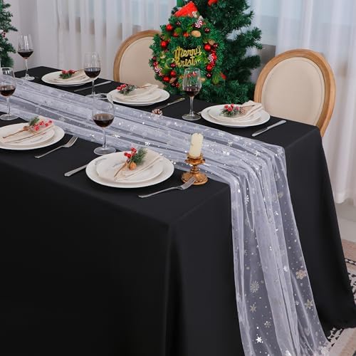 Snowkingdom 6 Pcs Christmas Snowflake Table Runners, 120 Inch Sheer Chiffon Gauze Cheesecloth, Silver Glitter Sequin Metallic Party Dining Table Decorations for Christmas Winter Holiday New Year - Image 5