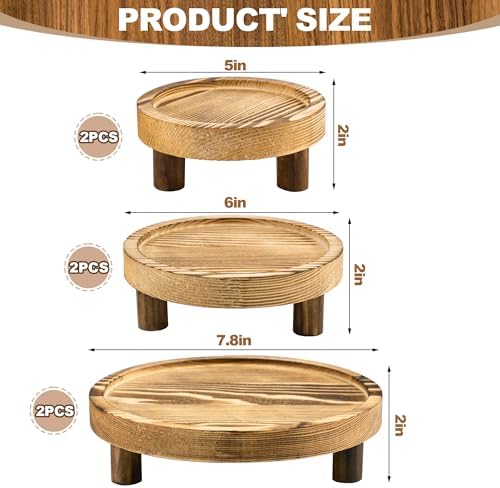 6PCS Wooden Risers for Display Wood Cake Stand for Party Round Food Risers for Buffet Wooden Holder Rustic Riser for Decor Tiered Tray Decor Home Kitchen (Light Brown, 6 PCS (8”, 6”, 5”)) - Image 2