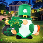 St Patricks Day Inflatables Outdoor Decorations, 4FT Inflatable Lucky Gnome Leprechaun with Shamrock, Pot of Gold & Irish Heart, LED Lights St. Patrick's Blow Up Yard Decor for Outside Garden Lawn by Buheco