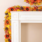 Glitzhome Fall Garland for Mantle, 12ft Sunflower Garland with Pinecones Acorns and Natural Twigs, Floral Decor for Home Fireplace Shelf Fall Display - Image 4
