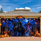 Gothic Grim Reaper Garage Door Banner 7x16ft, Dark Halloween Vampire Castle Outdoor, Ghost Rider Horse Graveyard Backdrop Large Double Garage Door Tapestry Mural for House Front Holiday Decor - Image 5