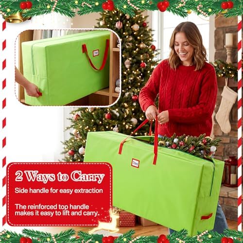 9 ft Christmas Tree Storage Bag Heavy Duty 420D Oxford Artificial Christmas Tree Bag with Reinforced Handles Dual Zippers Card Slot Wide Opening Extra Large Storage Container, Green - Image 4