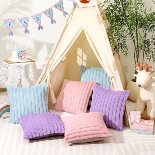 Mixweer 6 Pcs Faux Fur Plush Throw Pillow Covers 18x18'' Pink Purple Blue by Mixweer