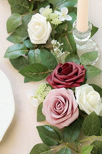 PONATIA 5FT Burgundy Artificial Flowers Garland - Image 6