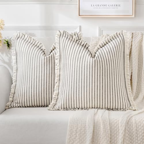 MIULEE Gray Striped Euro Decorative Throw Pillow Covers, 26x26 by MIULEE