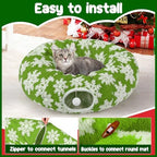 Cat Tunnel Christmas Tree Skirt for 5-7.5ft Trees - Prevent Christmas Tree Falling, Snowflake Patterns Warm Soft Cat Tube Bed with Anti-Slip Mat - Image 6