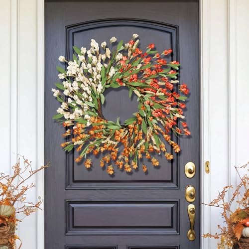 24'' Spring Wreaths for Front Door Autumn Wreath,Spring Wreath Fall Decorations for Home Window Wall Porch Farmhouse Wedding Home Decor Fall - Image 2