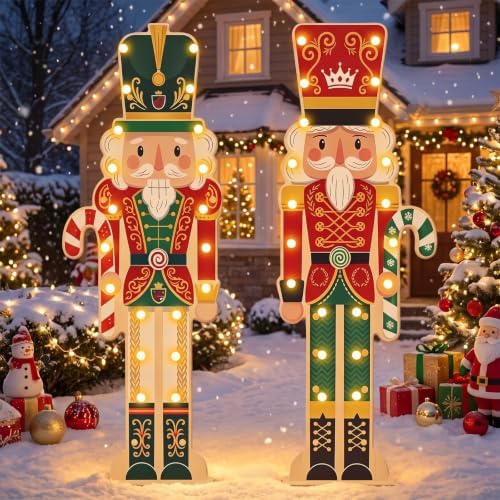 SiliFine 2 Pcs 35.4" H Lighted Nutcracker Christmas Outdoor Yard Sign Decor by SiliFine